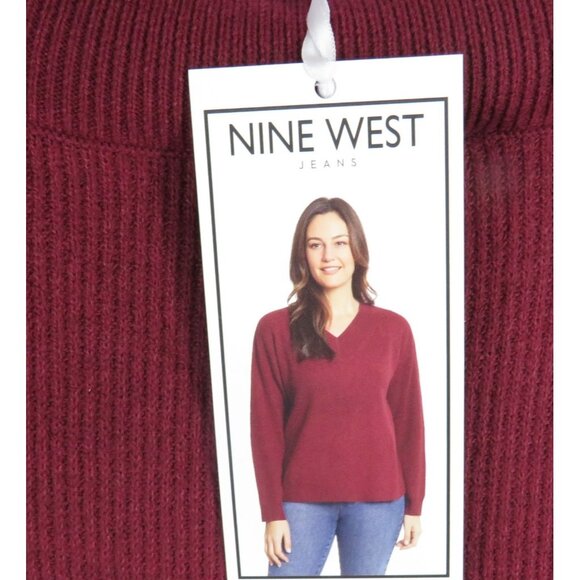 Nine West Women's Fig V-Neck Sweater XL Ribbed Knit Pullover Long Sleeve NWT $49 - Picture 3 of 6